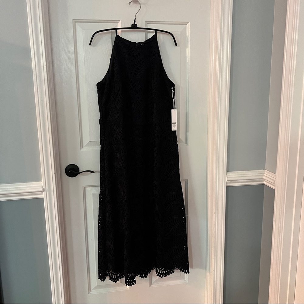 Chicos Navy Blue Lace Halter Midi Dresd